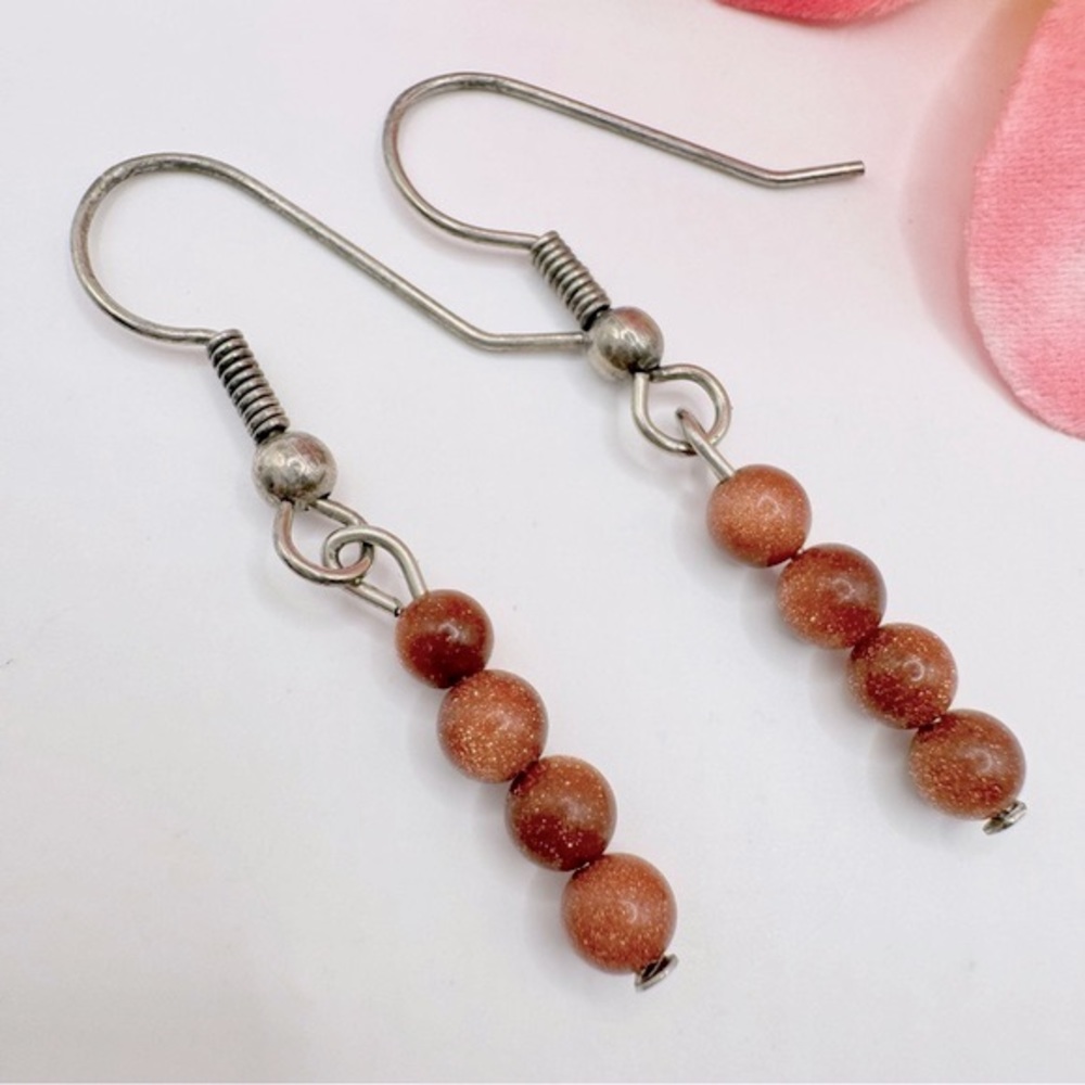 Dainty Gold Stone Bead Linear Drop Earrings Dainty Delicate Gemstone Glittering